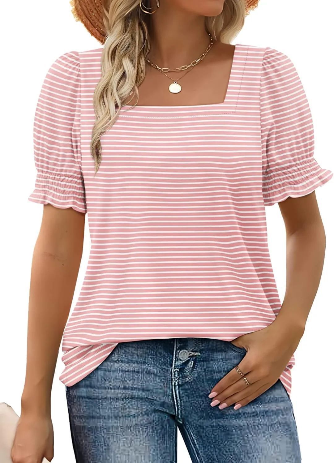 Fashion Simple U-neck Petal Sleeve Loose T-shirt