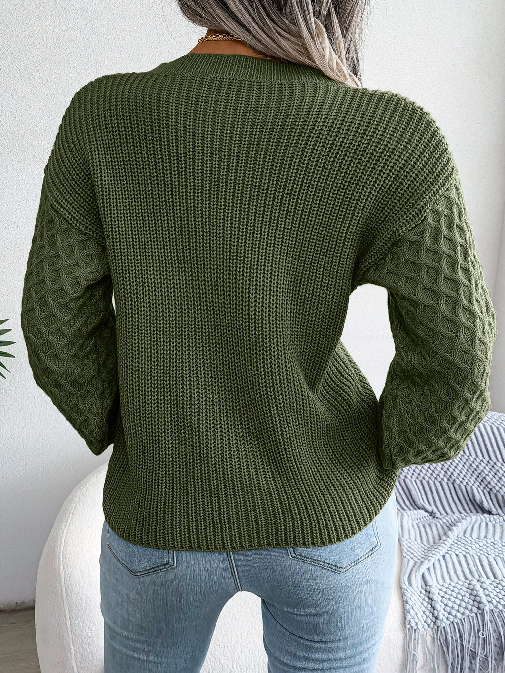 Casual Lantern Sleeve Knitted Sweater