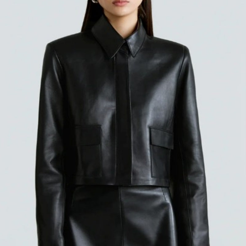 Biker-style Lapel Leather Jacket