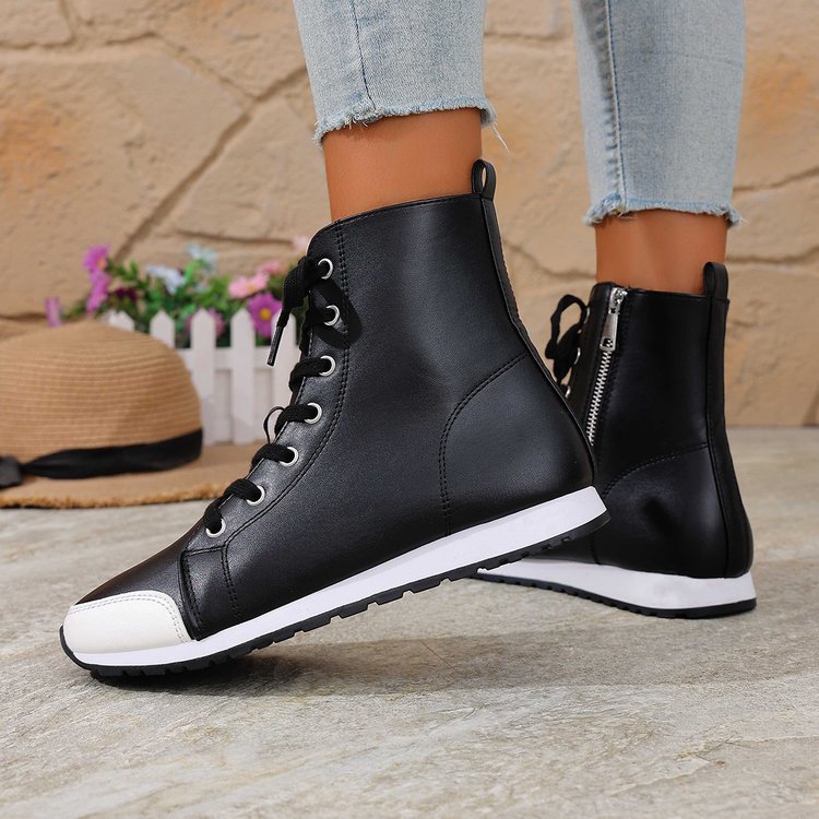 Womens Stylish Side-zip Flat Ankle Boots