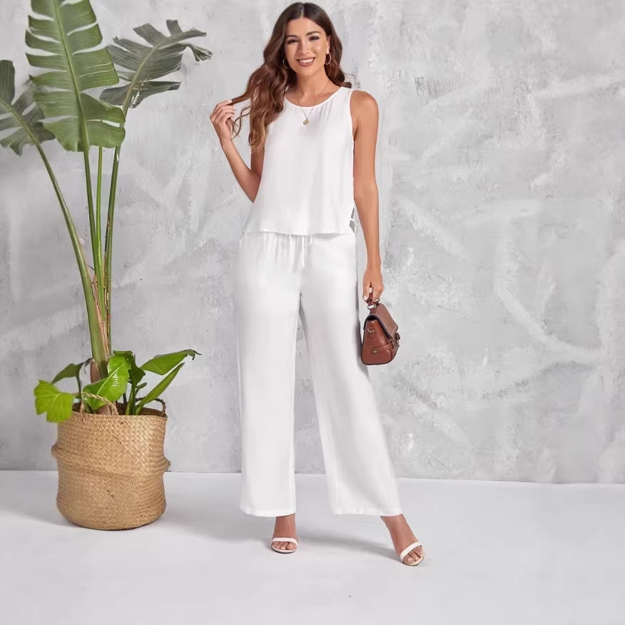 Womens Vest Top And Casual Fashion Wide-Leg Pants Set