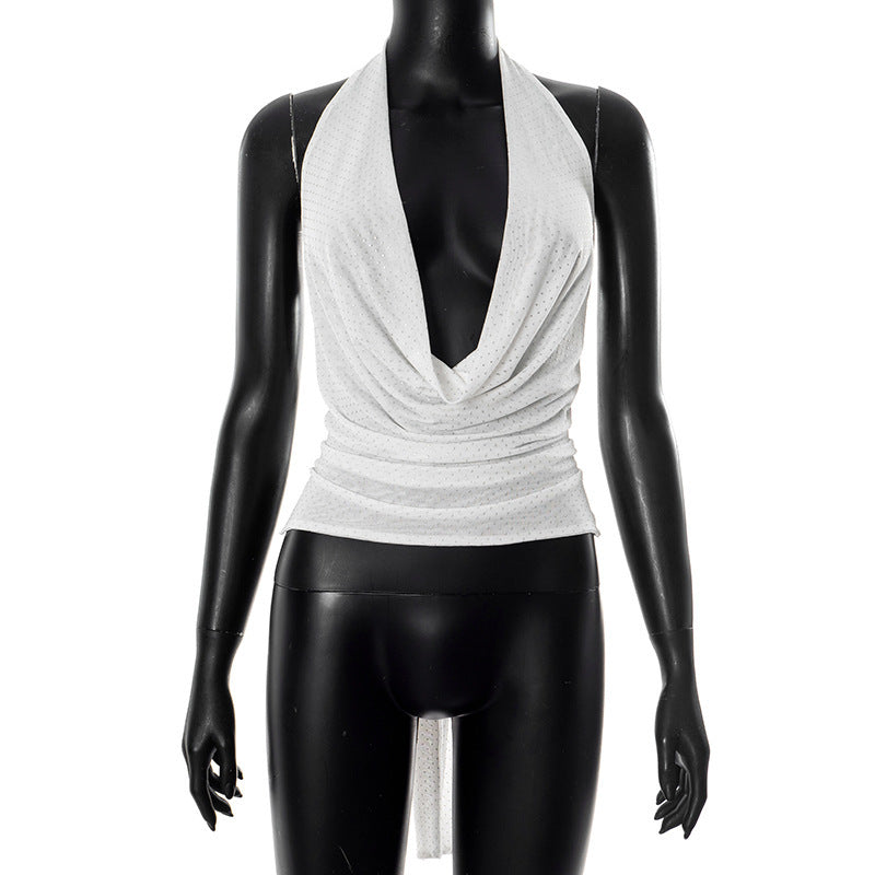 Halter Deep V Lace-up Backless Shiny Sexy Vest
