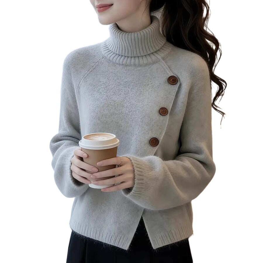 Stylish Elegant And Stunning Gray Turtleneck Long-sleeve Sweater
