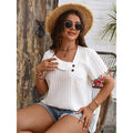 V Neck Loose-fitting Pullover Top With Embroidered Trim And Short Sleeves For Women