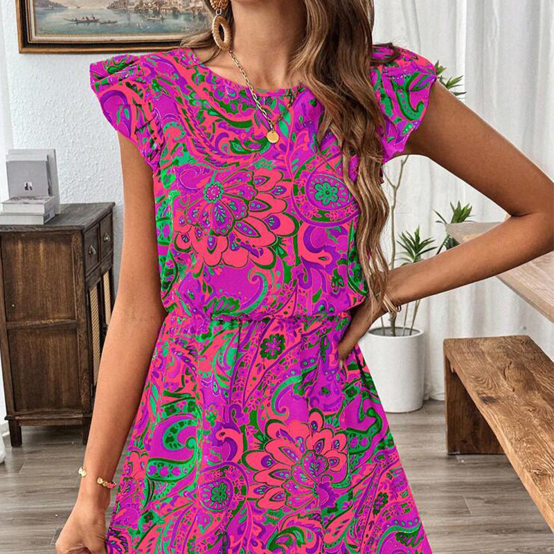 Dress European And American Ruffle Sleeve Slim Fit A- Line Dress Midi Dress