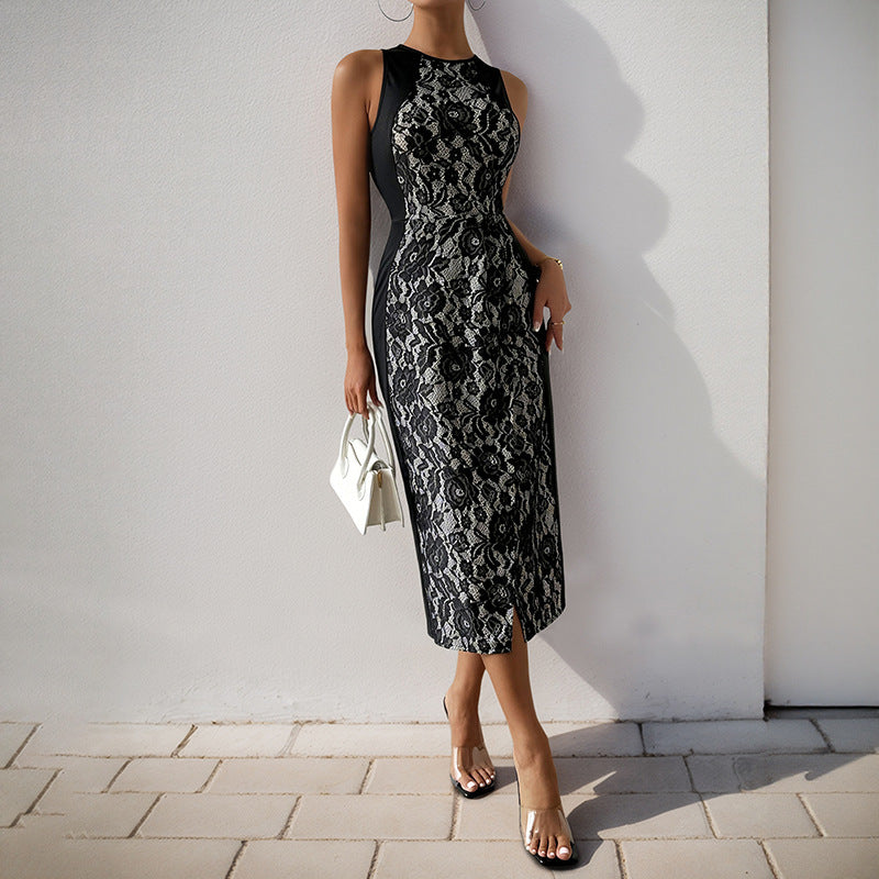 Women's Elegant High Waist Dress Sleeveless Printed