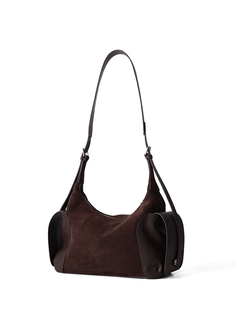 Vintage Boston Bag With Frosted Cowhide And Large Capacity Shoulder Bag