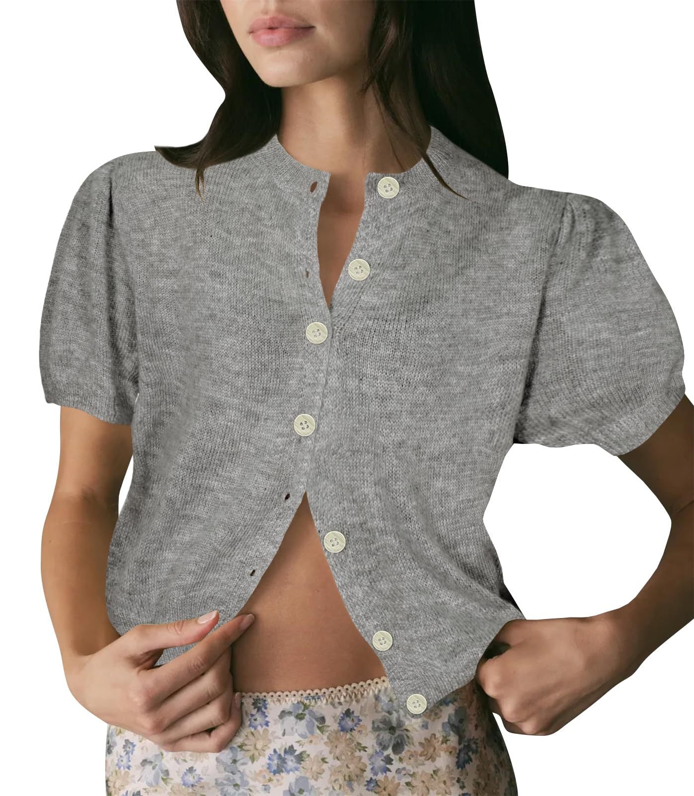 Women's Bubble Short Sleeved Cardigan Sweater