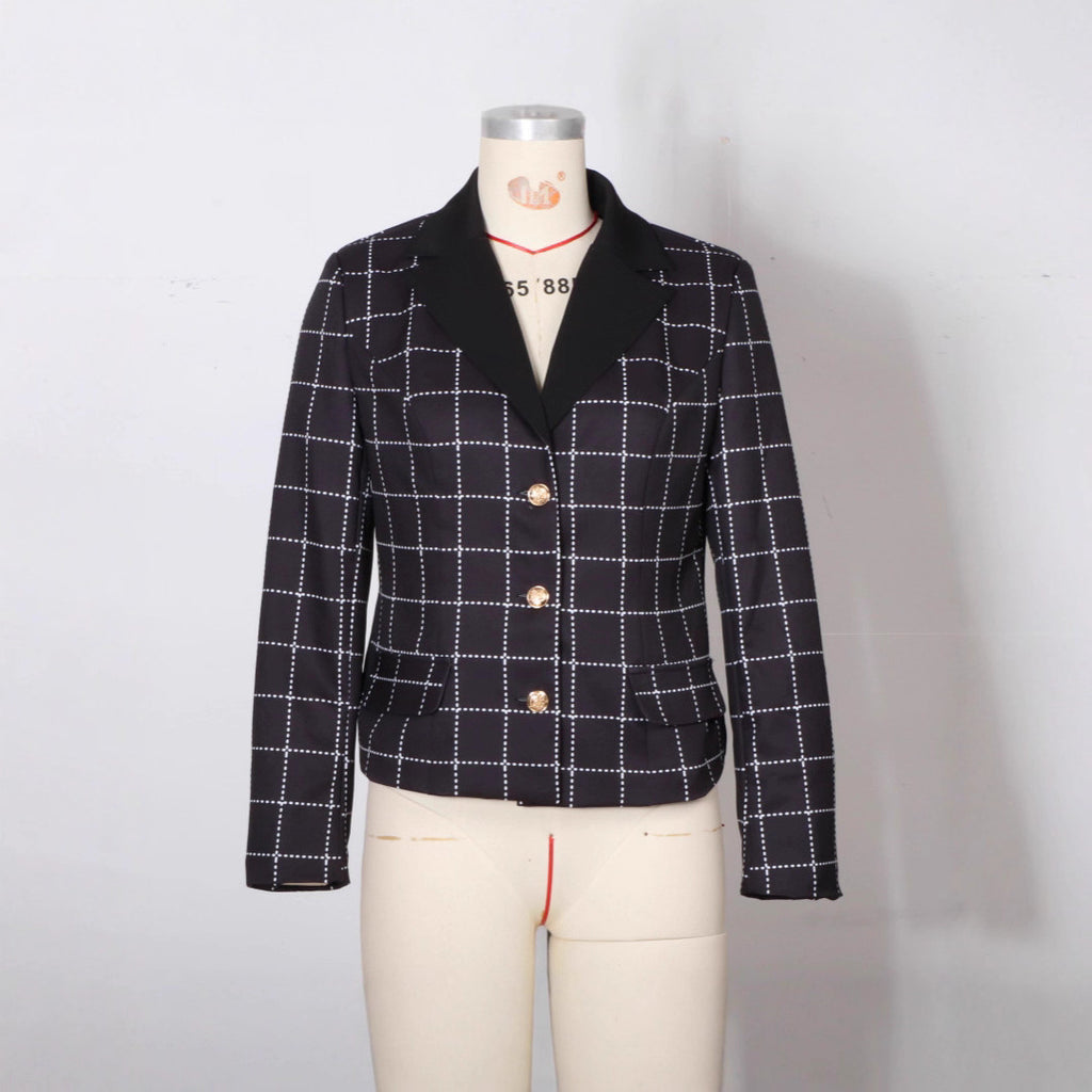 Womens Slim-Fit Casual Long-Sleeve Houndstooth Jacket