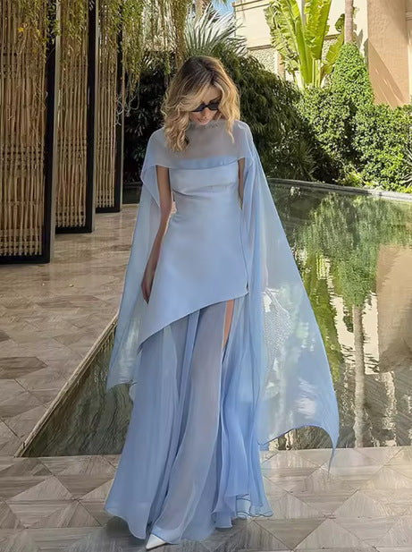 Solid-Color Strapless Dress With Fluttering Ties And A Slit