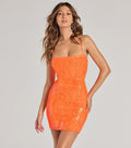 Fashionable And Sexy Sequin-strapped Orange Bodycon Mini Skirt