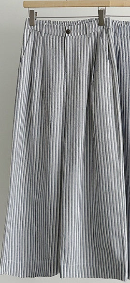 Striped Cotton And Linen Wide-leg Pants High Waist