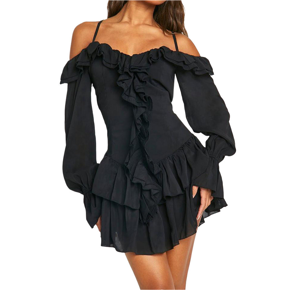 European And American Fashion Ruffles Halter Dress