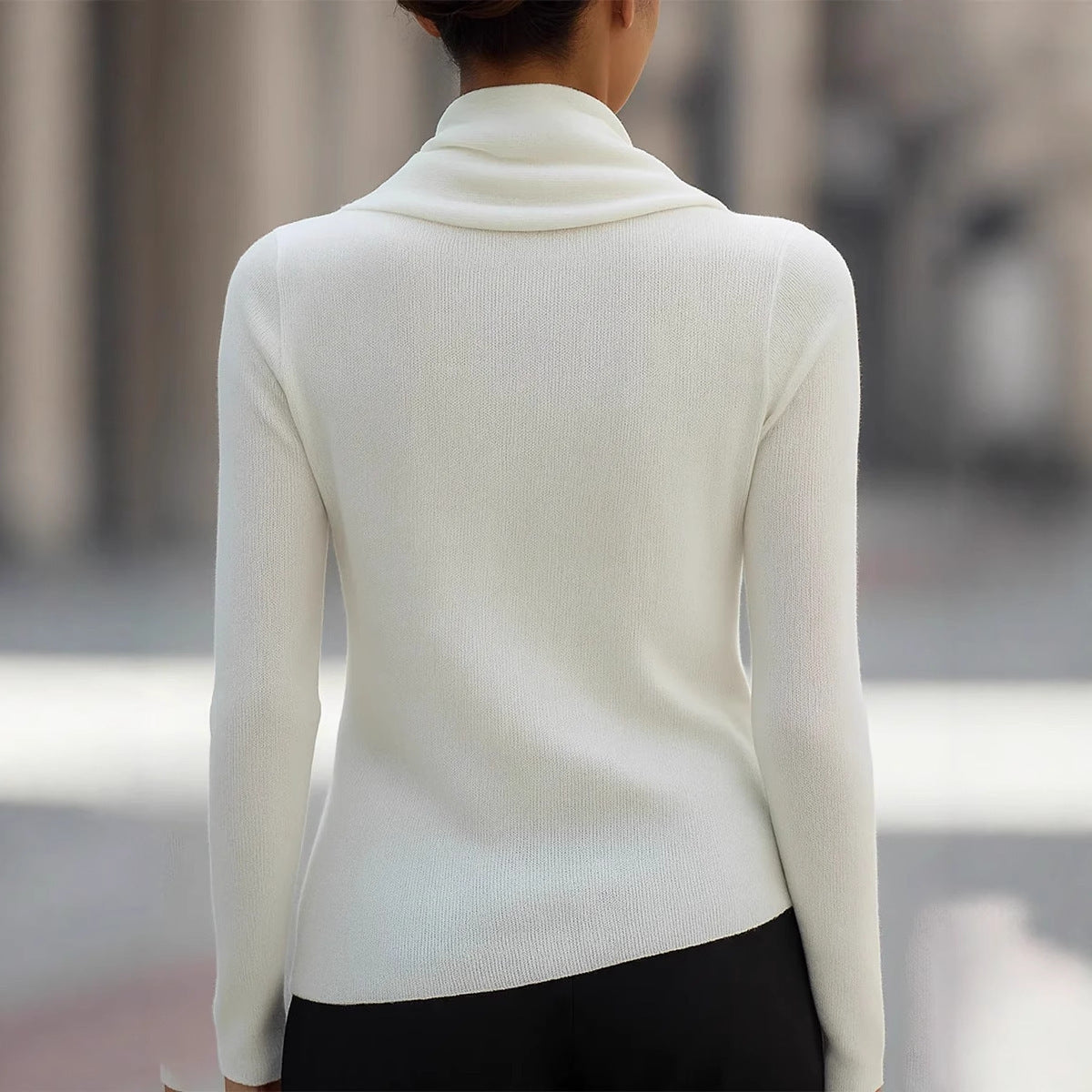 Personality Draped Collar Irregular Solid Color Knitted Sweater