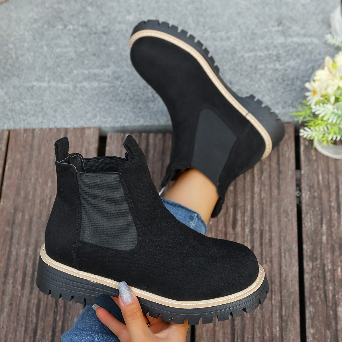 Round Toe Square Heel Boots For Fallwinterslip On Style