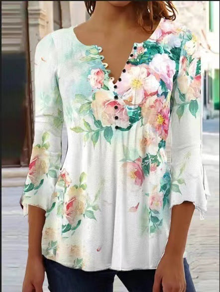 V-neck Slim-fit Printed Top Women