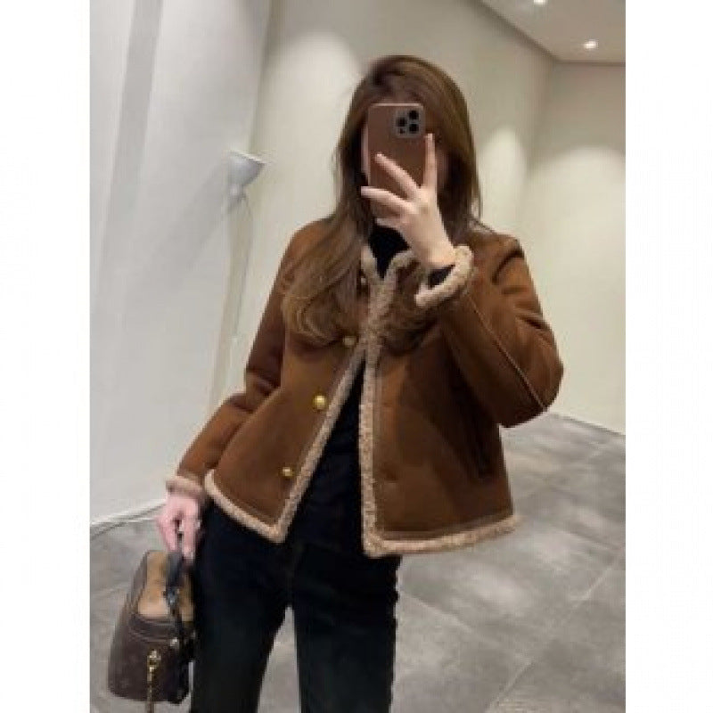 Womens Stylish Casual Cropped Lambswool Jacket