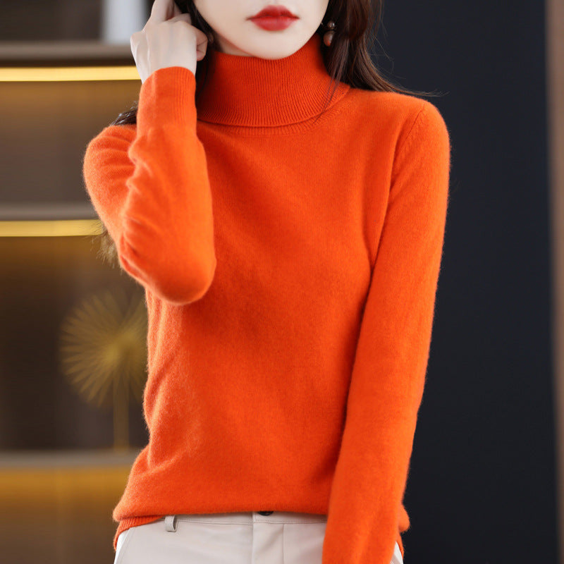 Womens High-neck Wool Sweater A Loose Versatile Knit Perfect For The Office