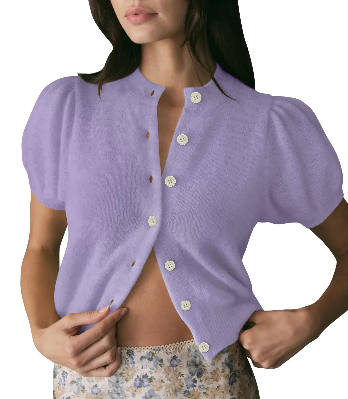 Women's Bubble Short Sleeved Cardigan Sweater