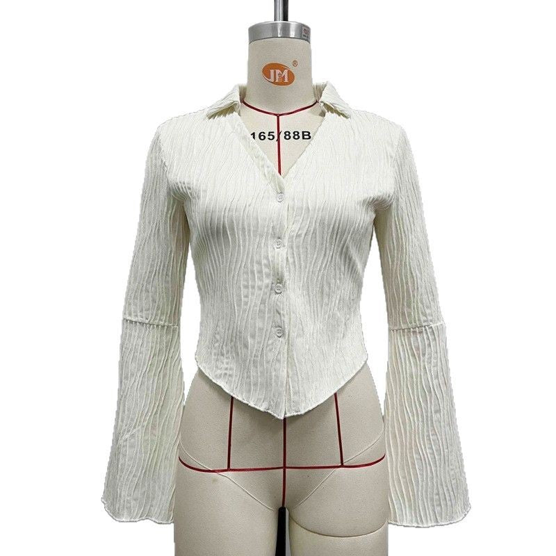 Lapel Cardigan Flare Sleeve Blouse Women