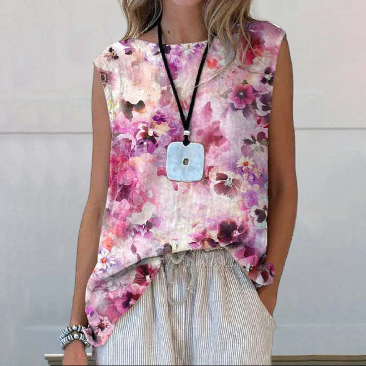 European And American Floral Cotton Linen Vest