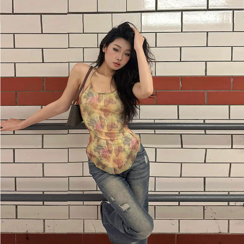 European And American Style Spring Street Fashion Sexy Butterfly Printed Camisole