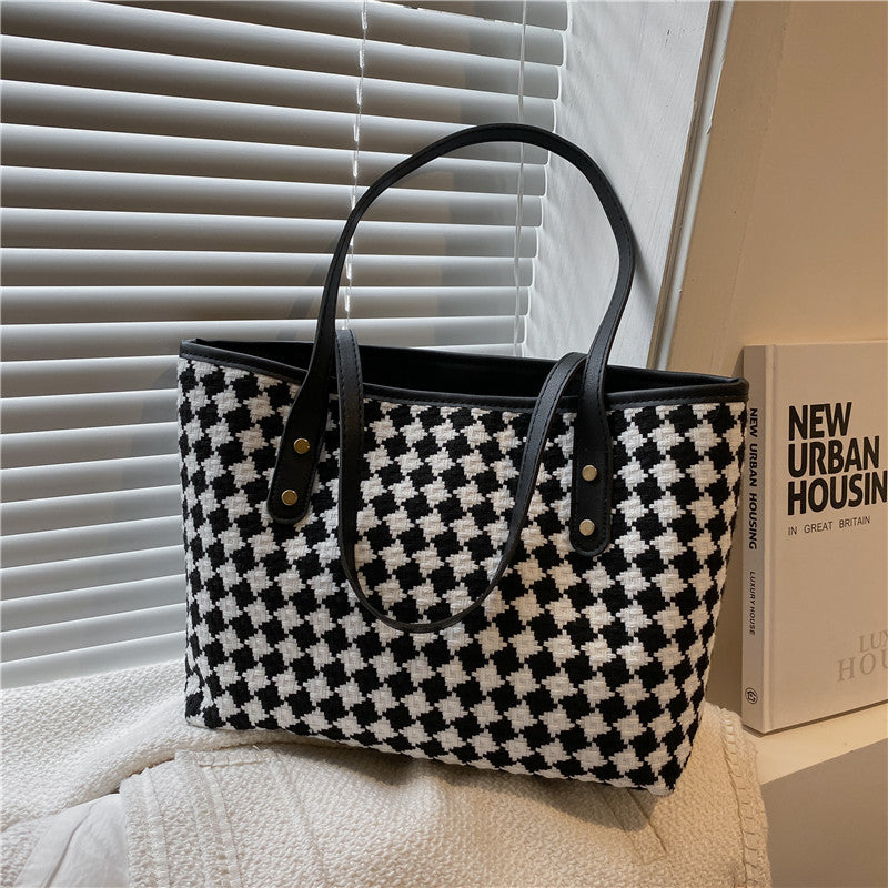 Stylish Plaid Shoulder Tote With Large Capacity