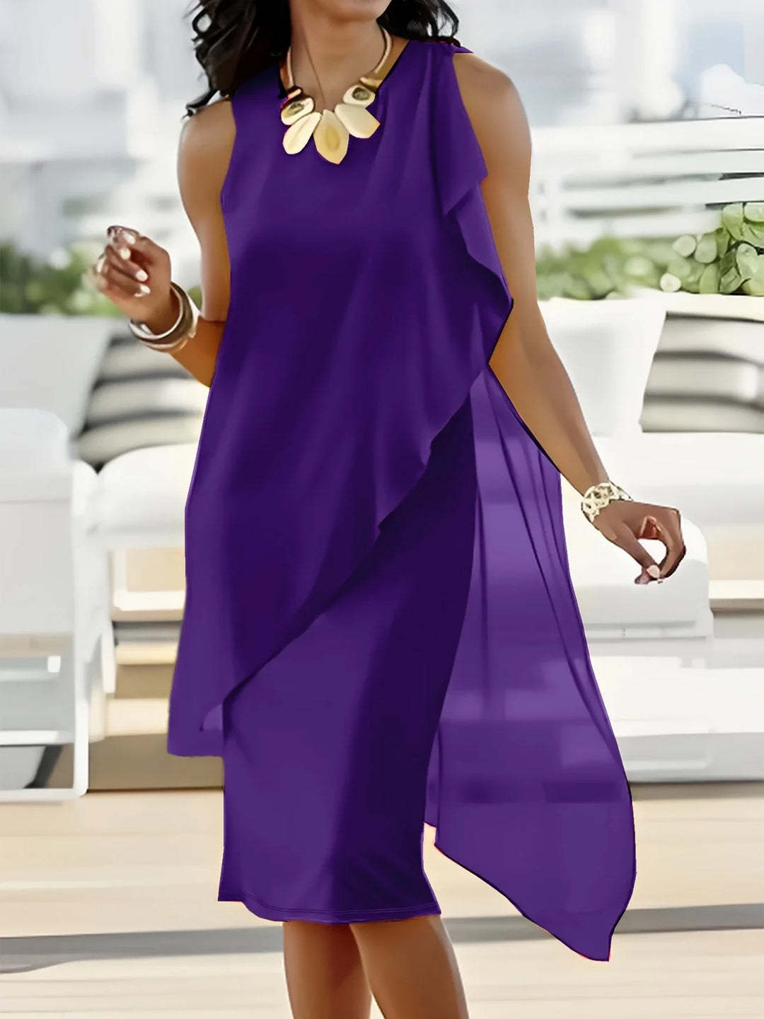 Elegant Irregular Chiffon Sleeveless Dress