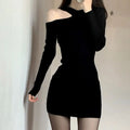 Bodycon Sheath Dress With Off The Shoulder Knit Design