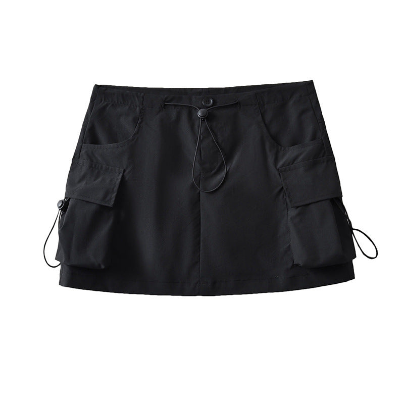 Low Waist Drawstring Elastic Side Workwear With Pocket Skirt