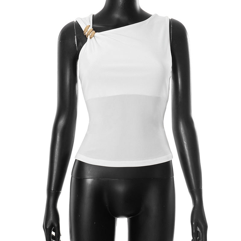 Double Shoulder Diagonal Collar Metal Decorative Slim Vest