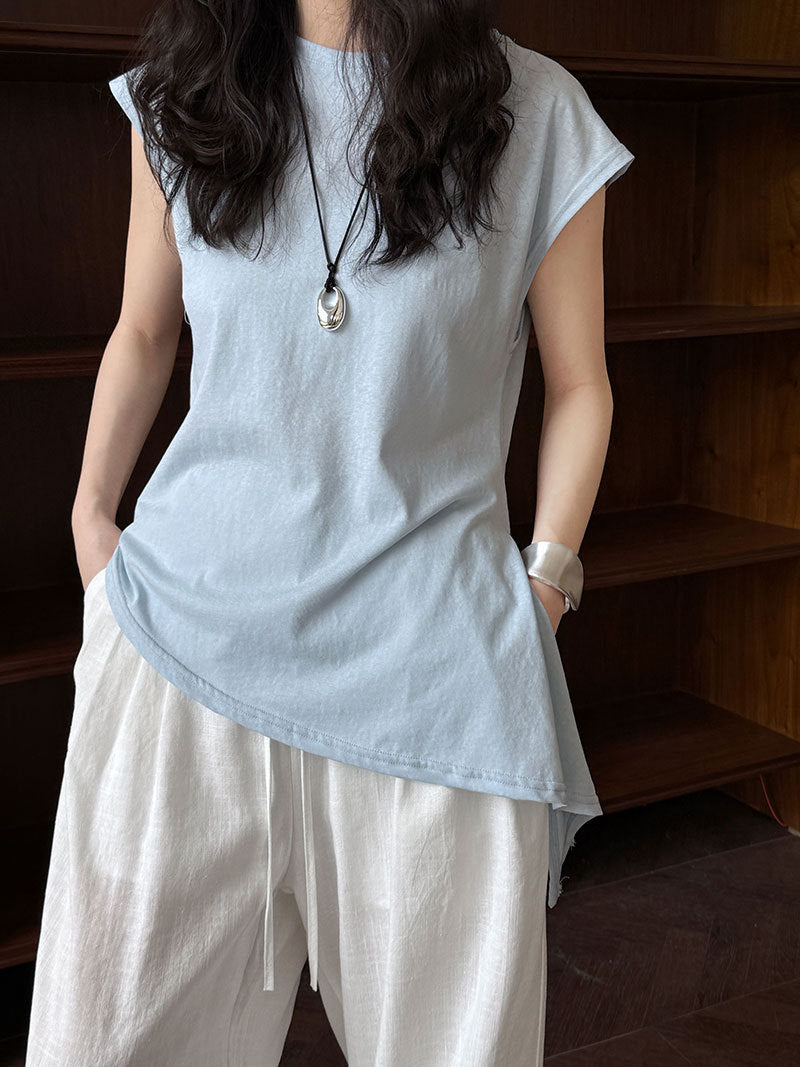 Simple Lace Short Sleeve Women's Waist Irregular Hem T-shirt