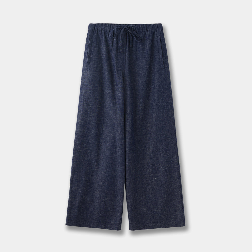 Casual Style Drawstring Elastic Waist Wide Leg Jeans
