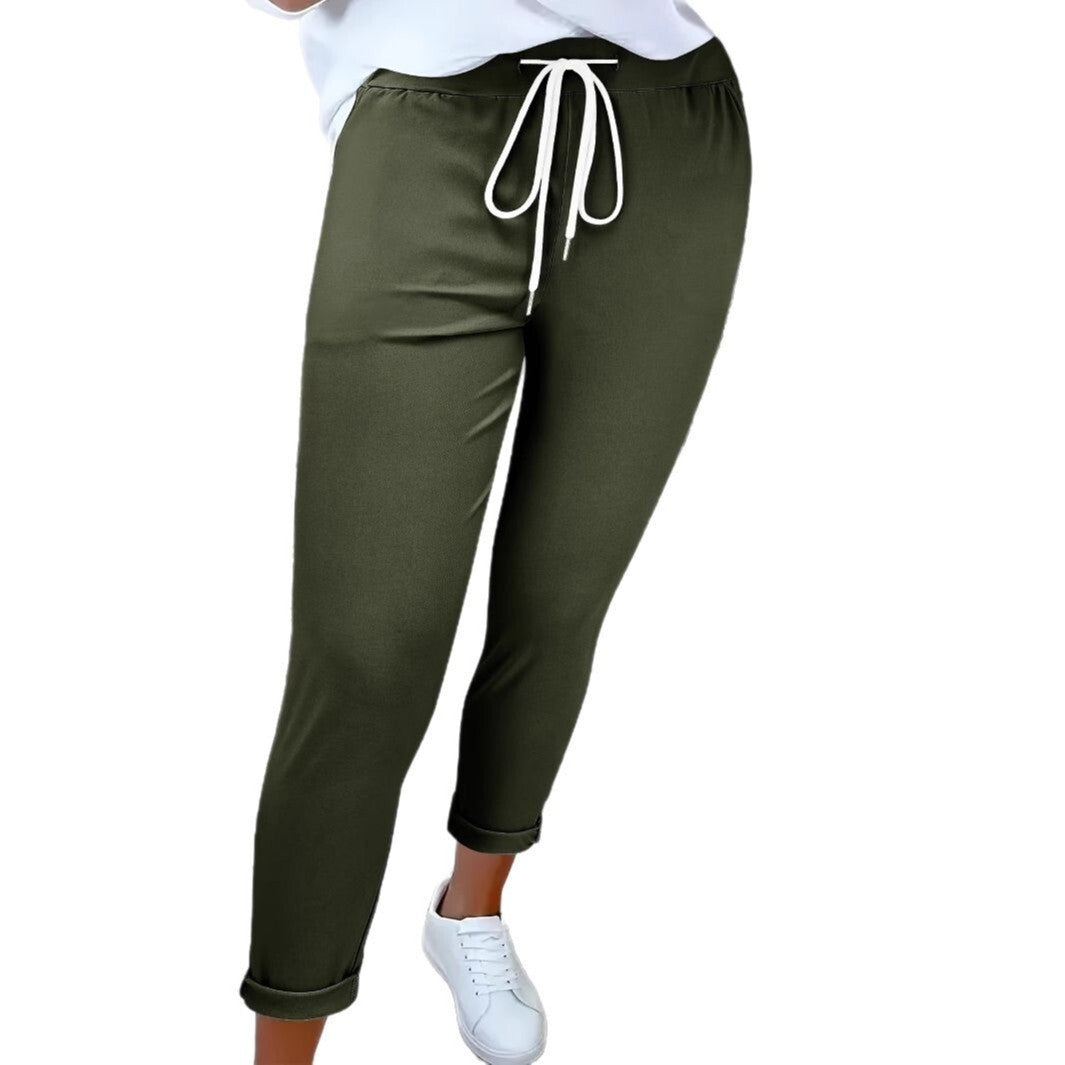 Women's Fashion Belt Lace Up Casual Trousers