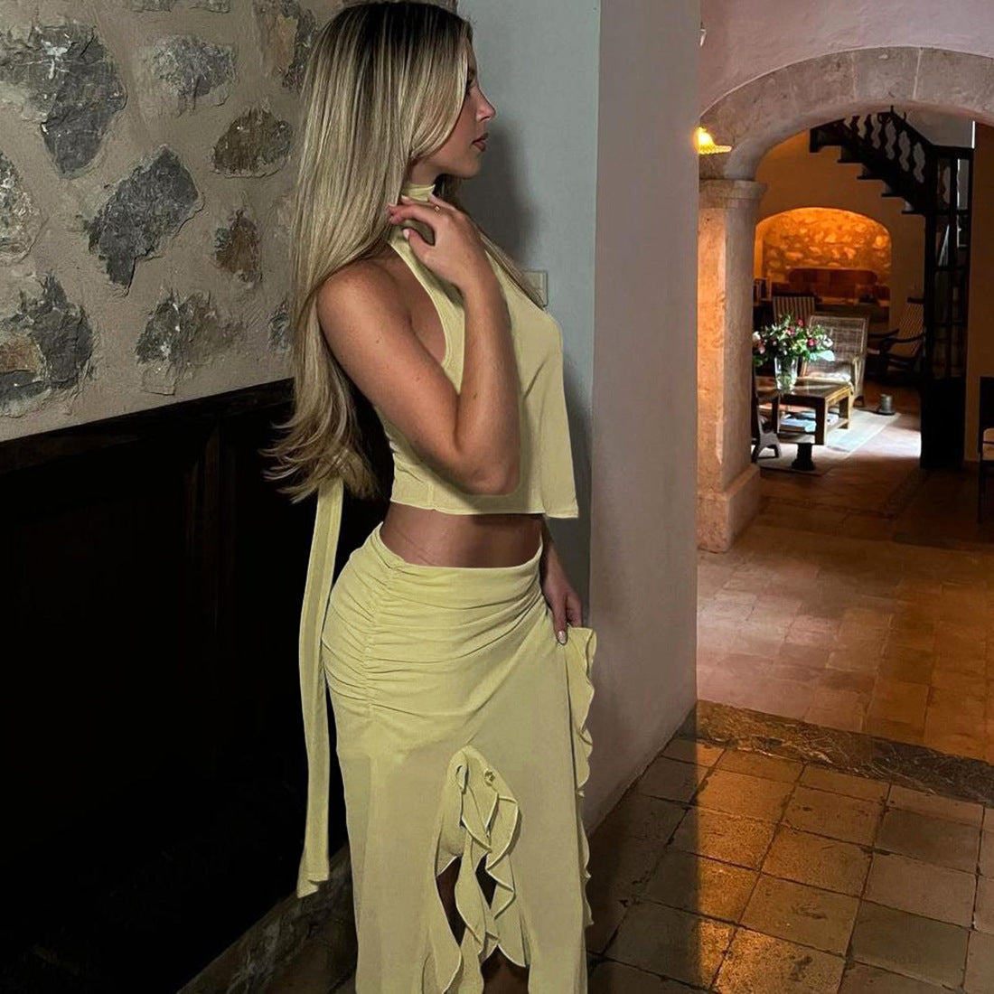 Summer Women's Cropped Vest Skirt Suit