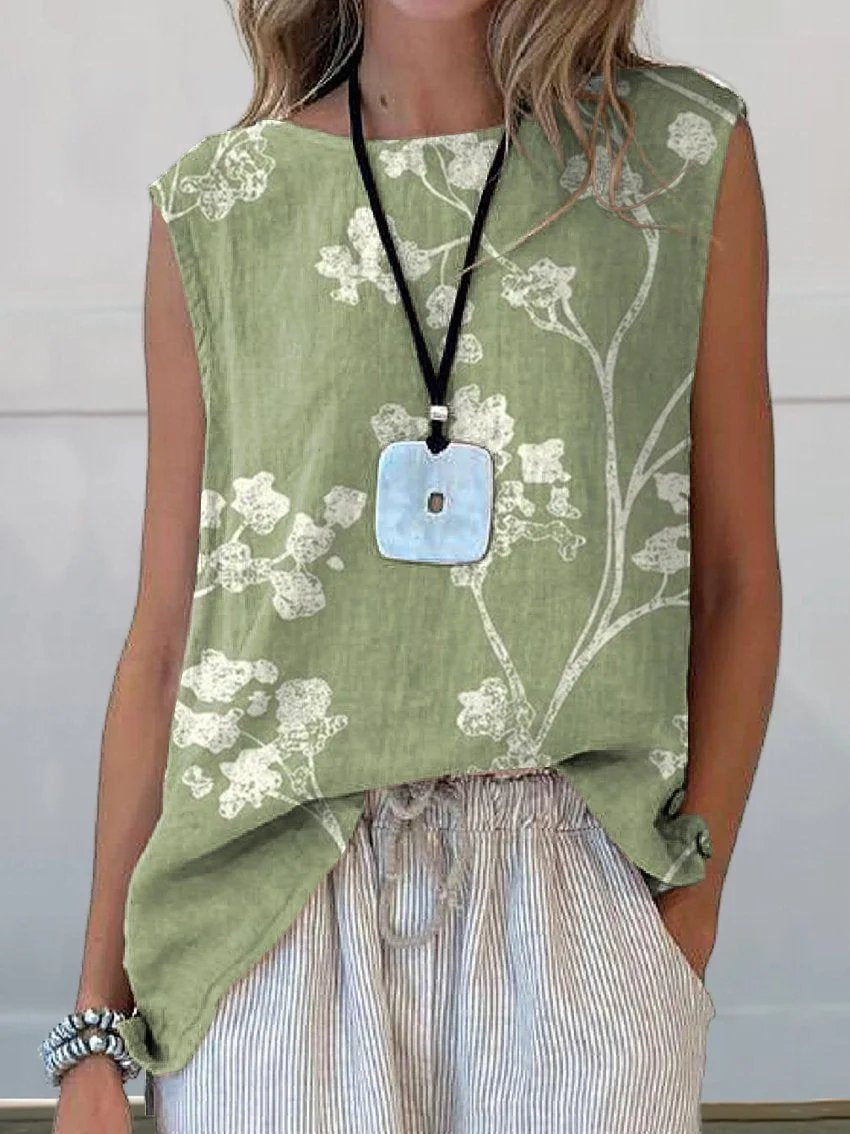 European And American Floral Cotton Linen Vest