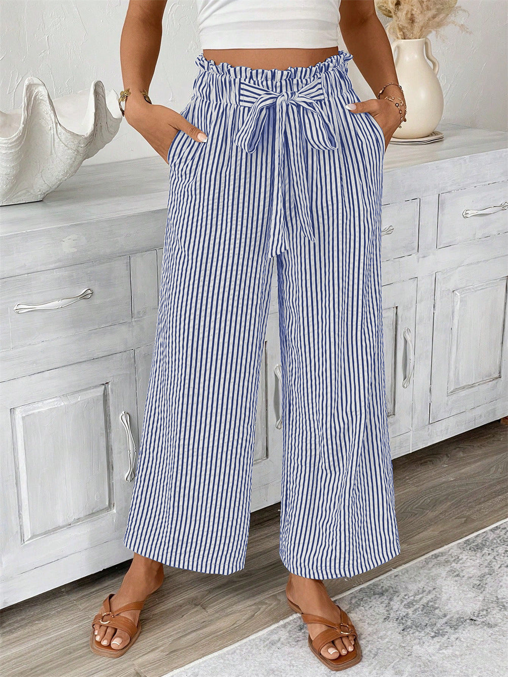 Women's Striped Elegant Straight-leg Pants
