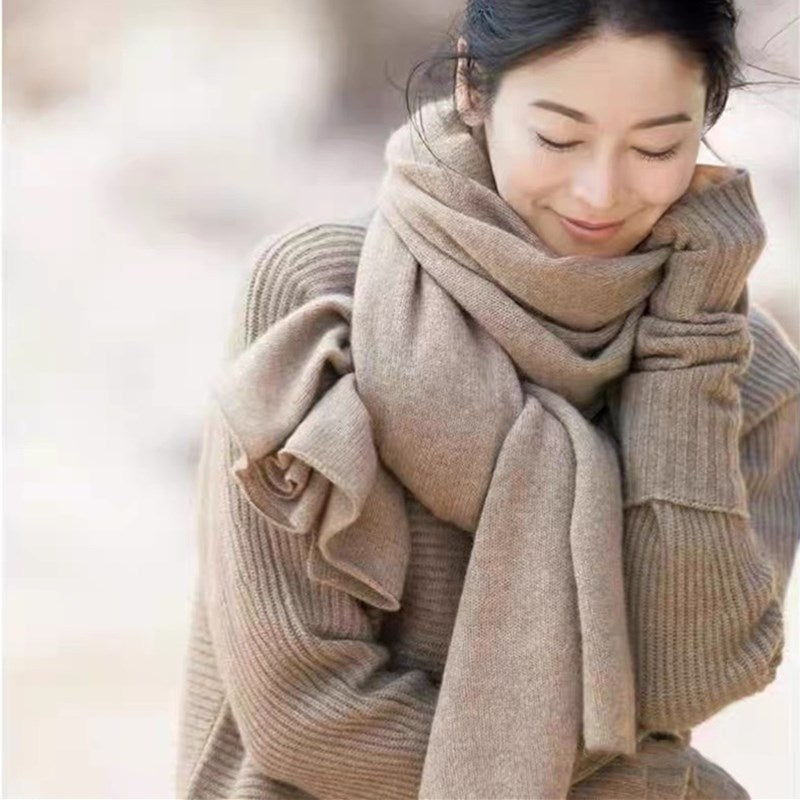 Pure Wool Scarf Relaxed And Slouchy Knitted Neck Warmer Solid-color Cashmere Shawl For Warmth And Neck Protection