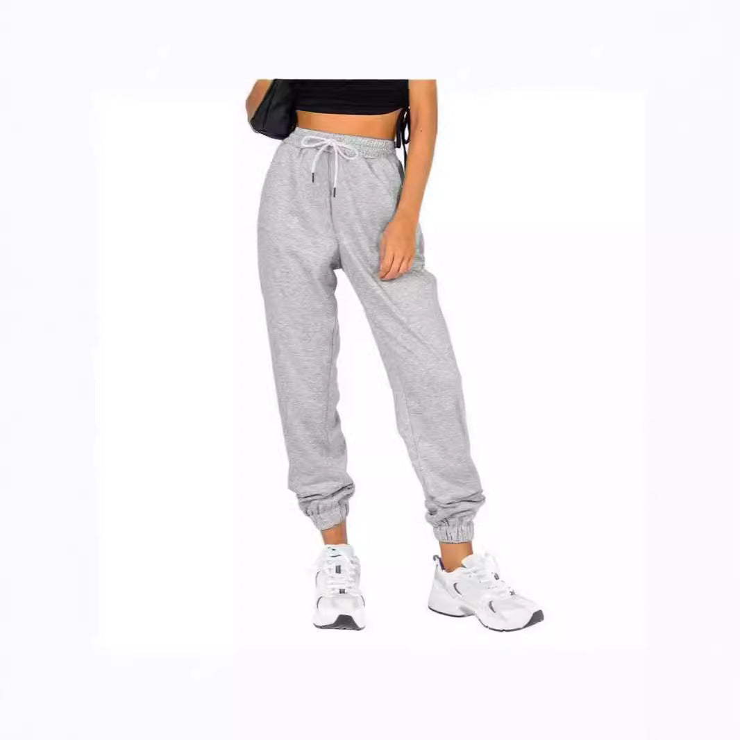 Women's Waist Belt Pocket High Waist Ankle-tied Solid Color Casual Pants