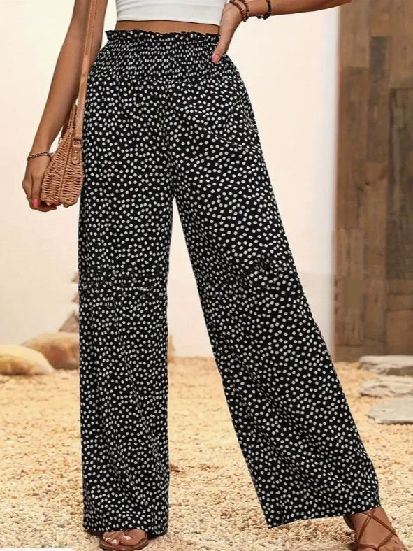 Polka-dot Loose-fitting High Waist Tight Waist Straight-leg Trousers
