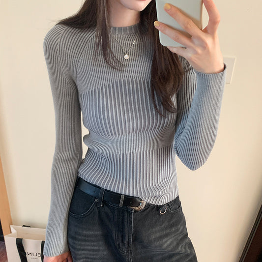 Women's Round Neck Hollow Sweater For Autumn And Winter Within Stripe Thickening