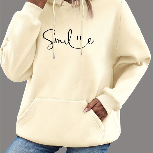 Womens Smile Print Hoodie With Kangaroo Pocket-comfortable