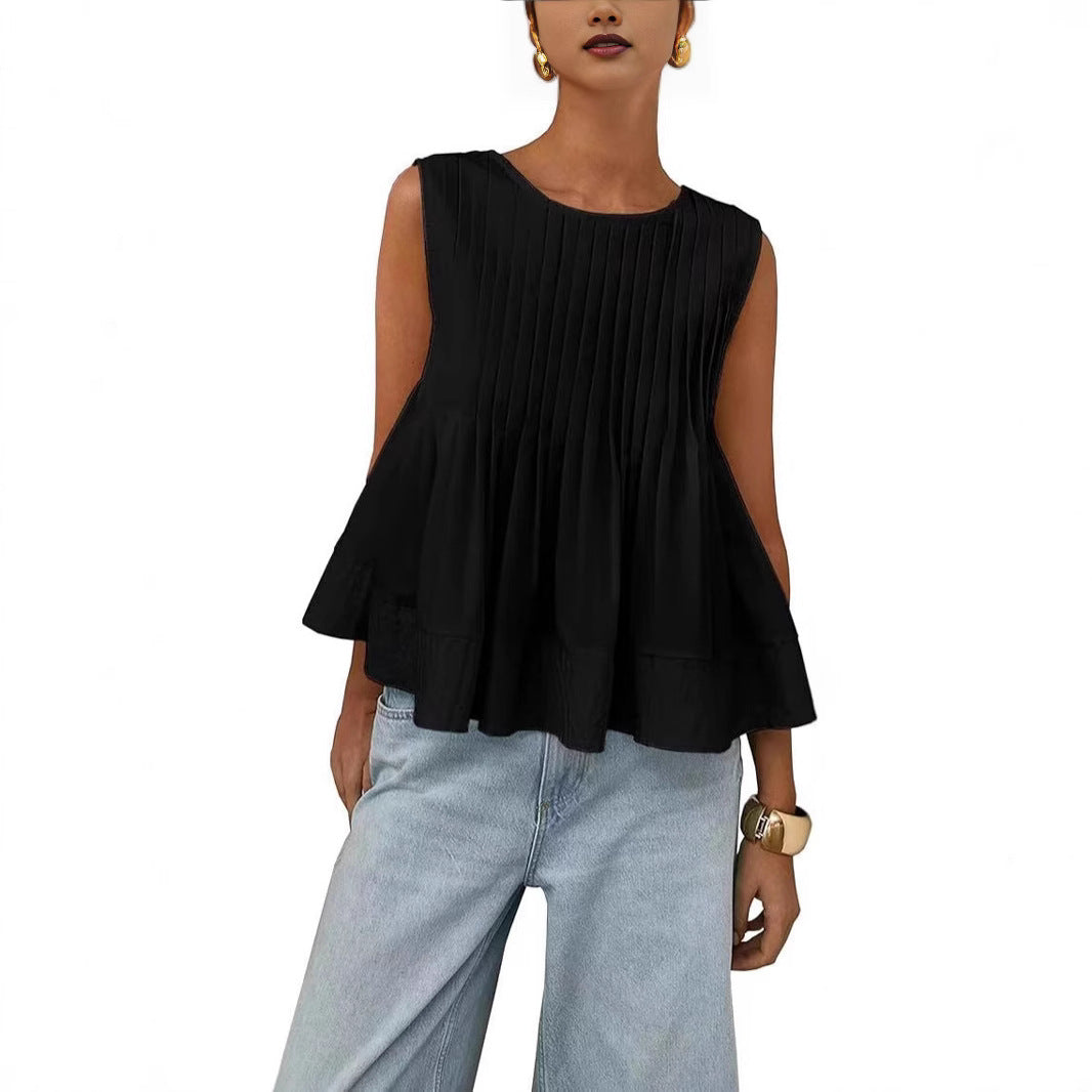 Pleated Slim-fit Loose Vest Shirt
