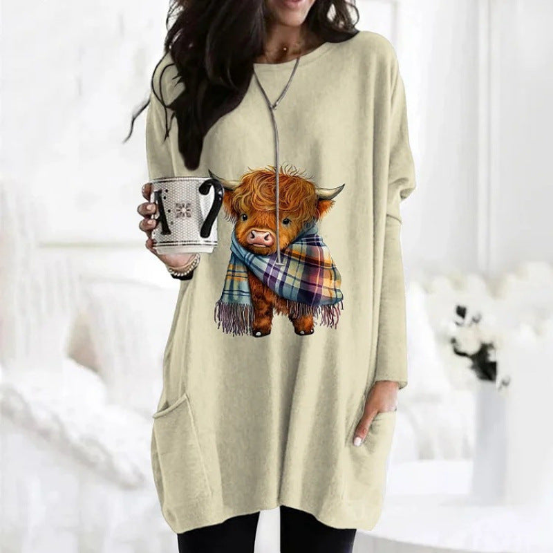 3D Digital Printing Women's Round Neck Mid-length Top T-shirt