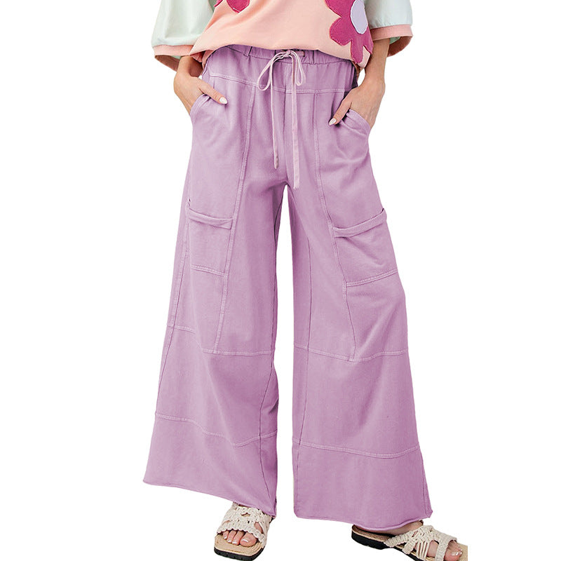 Pure Color Washed Multi-pocket Slacks