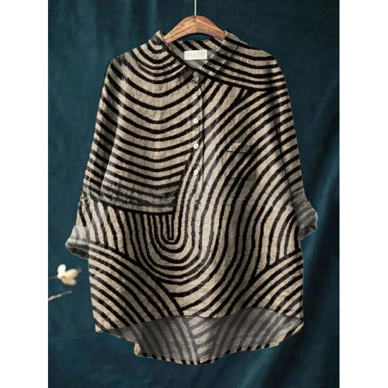Loose Printed Crew Neck Casual Plus Size Women's Shirt
