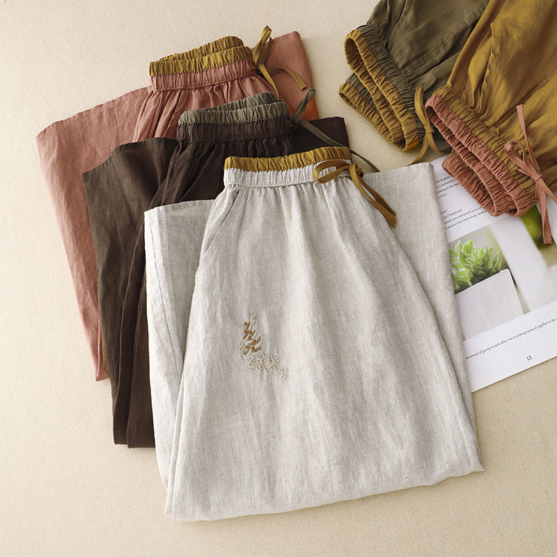 Artistic Embroidered Patchwork Skirt Elastic Waist Color Matching A- Line Skirt