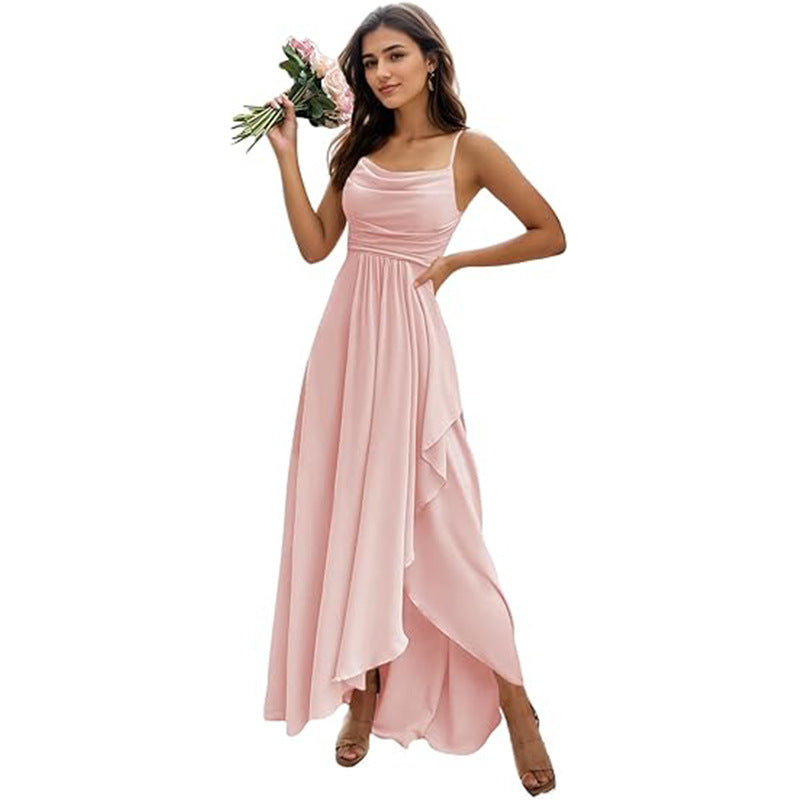 Women's Pure Color All-matching Sexy Single Strap Waist-tight Dress