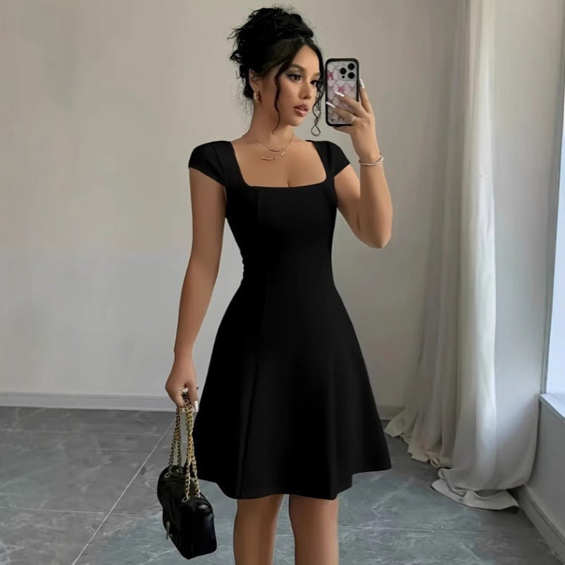 Solid Color Elegant Slim Vest A- Line Dress