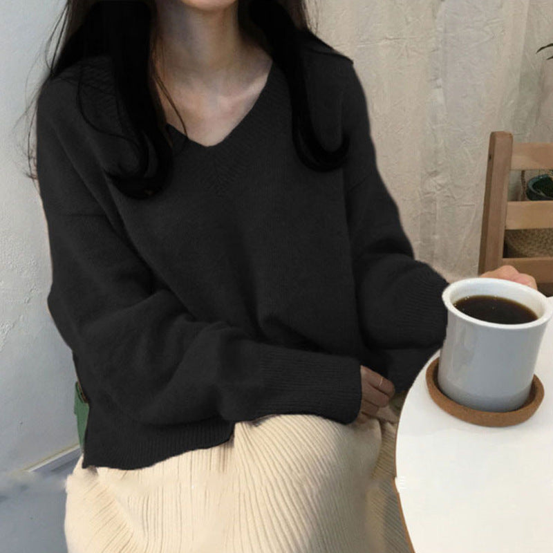 Loose And Lazy Style Solid Color Sweater Top